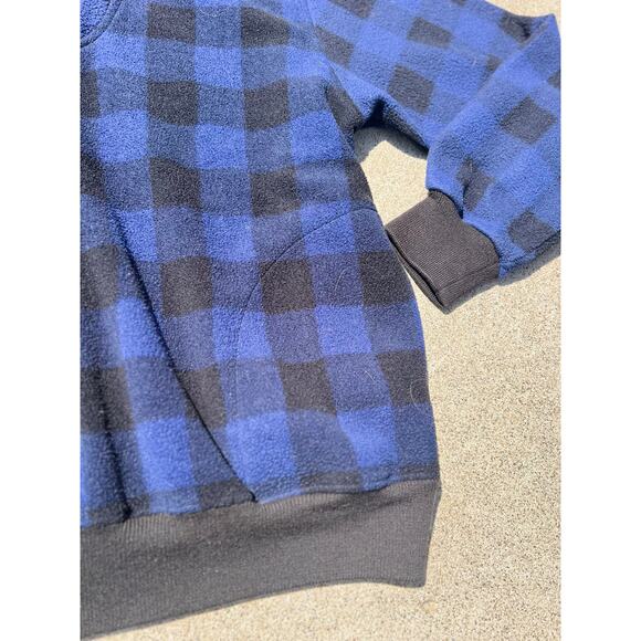 Vintage Outersport Blue Black Sherpa Check Quarter-Zip Sweater Size Large - Picture 2 of 9